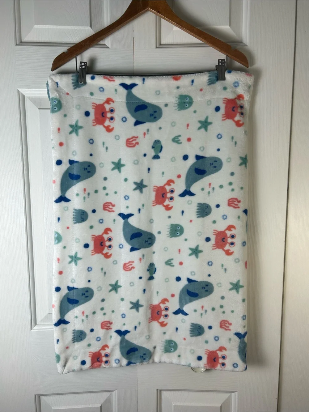 Seal Crab Jellyfish Baby Blanket Starfish Blue White Plush Soft Fish Dots Lovey